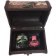 Baúl estampado con miniatura de quesito de cabra y miniatura de mermelada de frambuesa para regalo