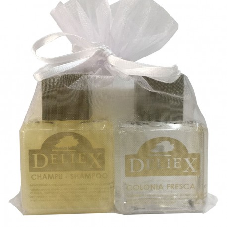 Set de colonia y champú marca Deliex para hoteles