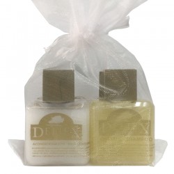 Bolsa de organza con gel, champú, body milk y colonia para hoteles