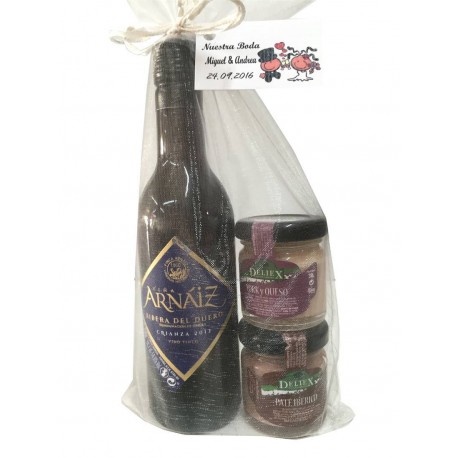 Vino Arnáiz con dos tarro de paté Deliex