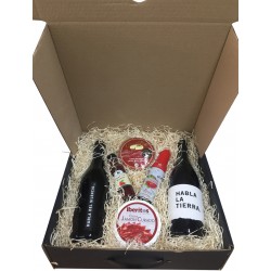 Estuche grande con vinos habla, cremosito, vinagre, aceite y crema jamón para empresa