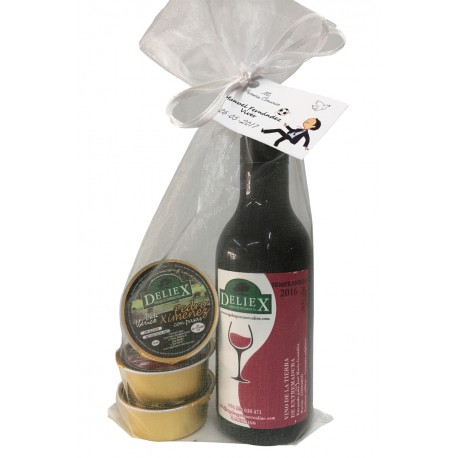 Lote para empresa con Vino Deliex y tres monodosis de paté para celebraciones