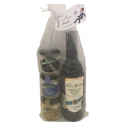 Pack de vino con tres tarritos de queso