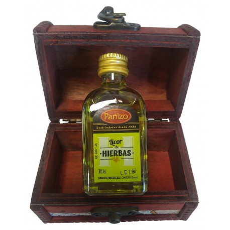 Baúl mapa con licor hiebas 5 cl para invitados