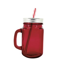 Jarra Roja Cristal con tapa metálica y pajita
