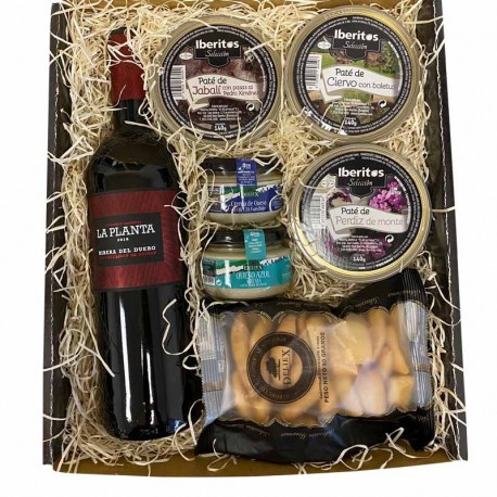Pack Surtidos patés 140 g de quesos para untar, vino arzuaga y picos