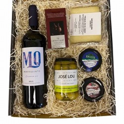 Estuche Gourmet Sencillo Aperitivo, Paté, Queso, Vino Rioja, Rabitos Royale y Aceitunas.