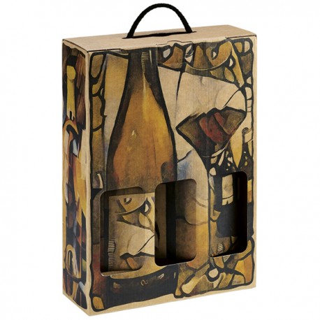 Estuche presentación para tres botellas.