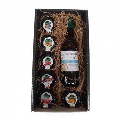 Estuche con vino blanco, mermeladas y miel para empresas