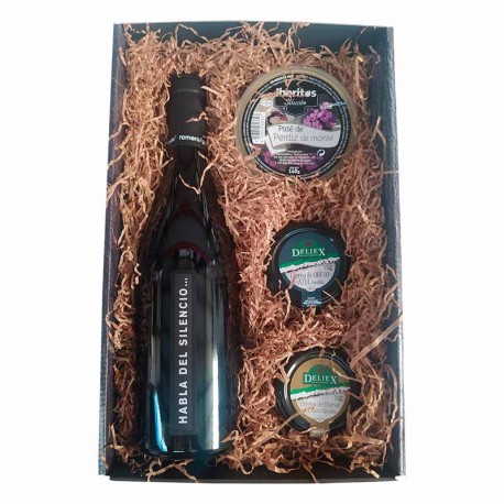 Estuche pequeño con vino, paté y cremas de queso regalo para empresa