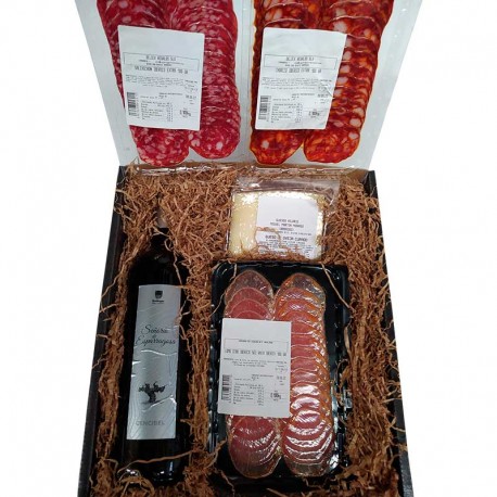 Estuche grande con vino palacio quemado y selección gourmet para regalo empleados