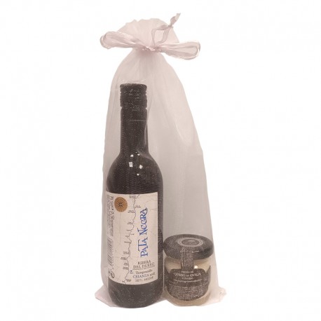 Vino con tarro de queso para regalos