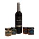 Cesta empresa con vino rioja, dos patés y dos tarros de queso para navidad