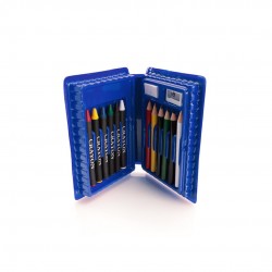 Estuche azul para que coloren los niños