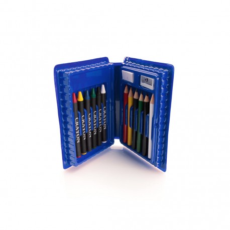 Estuche azul para que coloren los niños