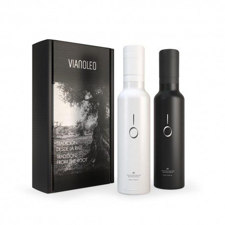 Elegante estuche con dos aceites, iO Blanco e iO Negro, para empresas