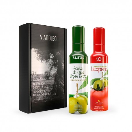 Estuche regalo empresa con dos aceites Licopeno y Surat Virgen Extra