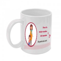 Taza personalizada para madre. "Para la mejor madre del mundo". (dibujo madre e hija)
