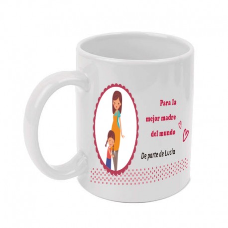 Taza personalizada para madre. "Para la mejor madre del mundo". (dibujo madre e hija)