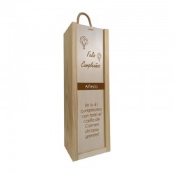 Caja de madera 1 botella personalizable para cumpleaños