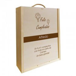 Caja de madera 1 botella personalizable para cumpleaños