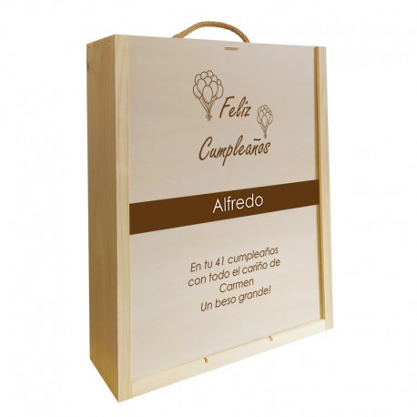 Caja de madera 1 botella personalizable para cumpleaños