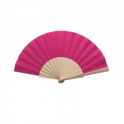 Abanico de madera natural con tela color Fucsia