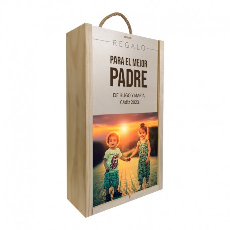 Caja de madera 1 botella personalizable para cumpleaños