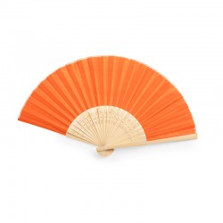 Abanico de eventos naranja fabricado en bambú