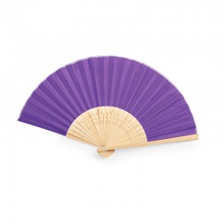 Abanico color morado de bambú para eventos