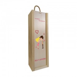 Caja de madera para 1 botellas personalizable con tu nombre. Modelo Pareja