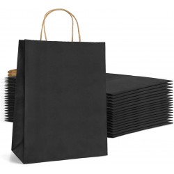 Caja 300 Bolsas papel con asas negras 24 x 32 x 11 cm