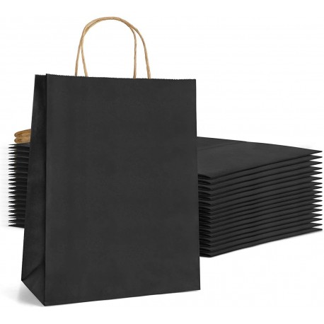 Caja 300 Bolsas papel con asas negras 24 x 32 x 11 cm