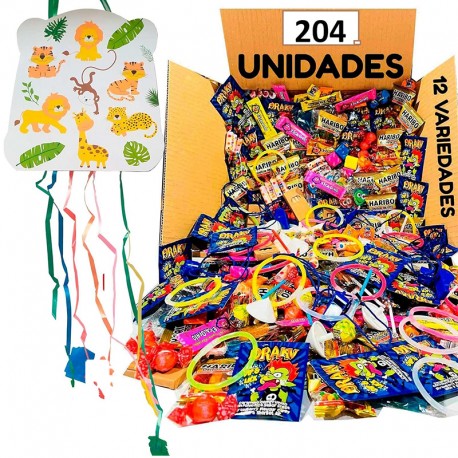 Piñata de cumpleaños rellena de 204 chuches